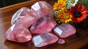 inel de cuart roz hexagonal